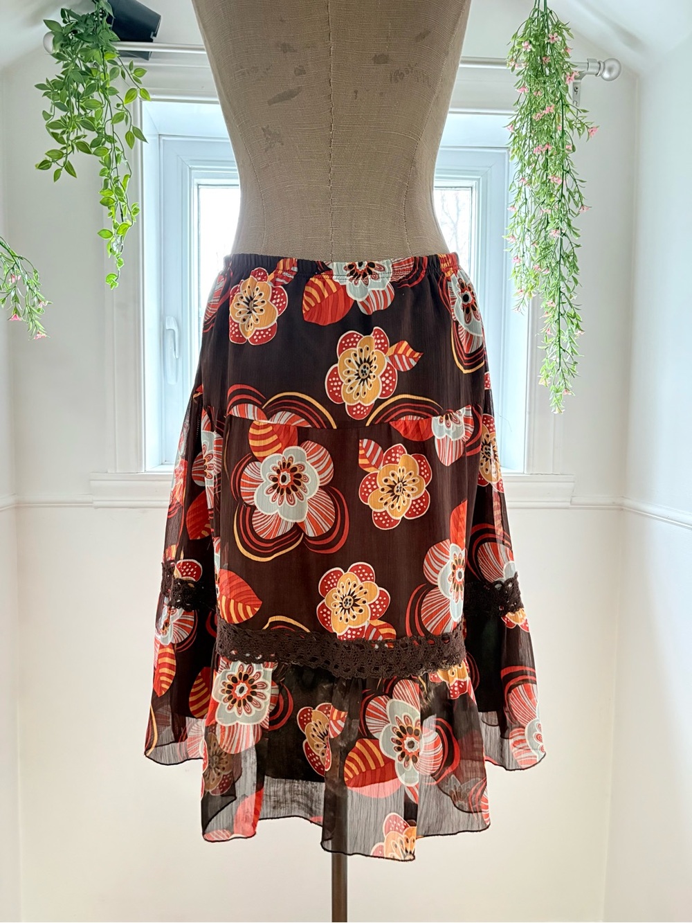 Jessica Brown Midi Skirt with Orange, Blue and Cream Floral Print - Picture 3 of 5